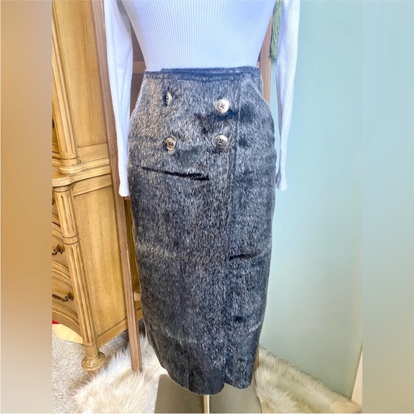 ASOS Gray Black Wrap Pencil Skirt in Faux Fur with Button Detail Size 4 - Picture 7 of 8